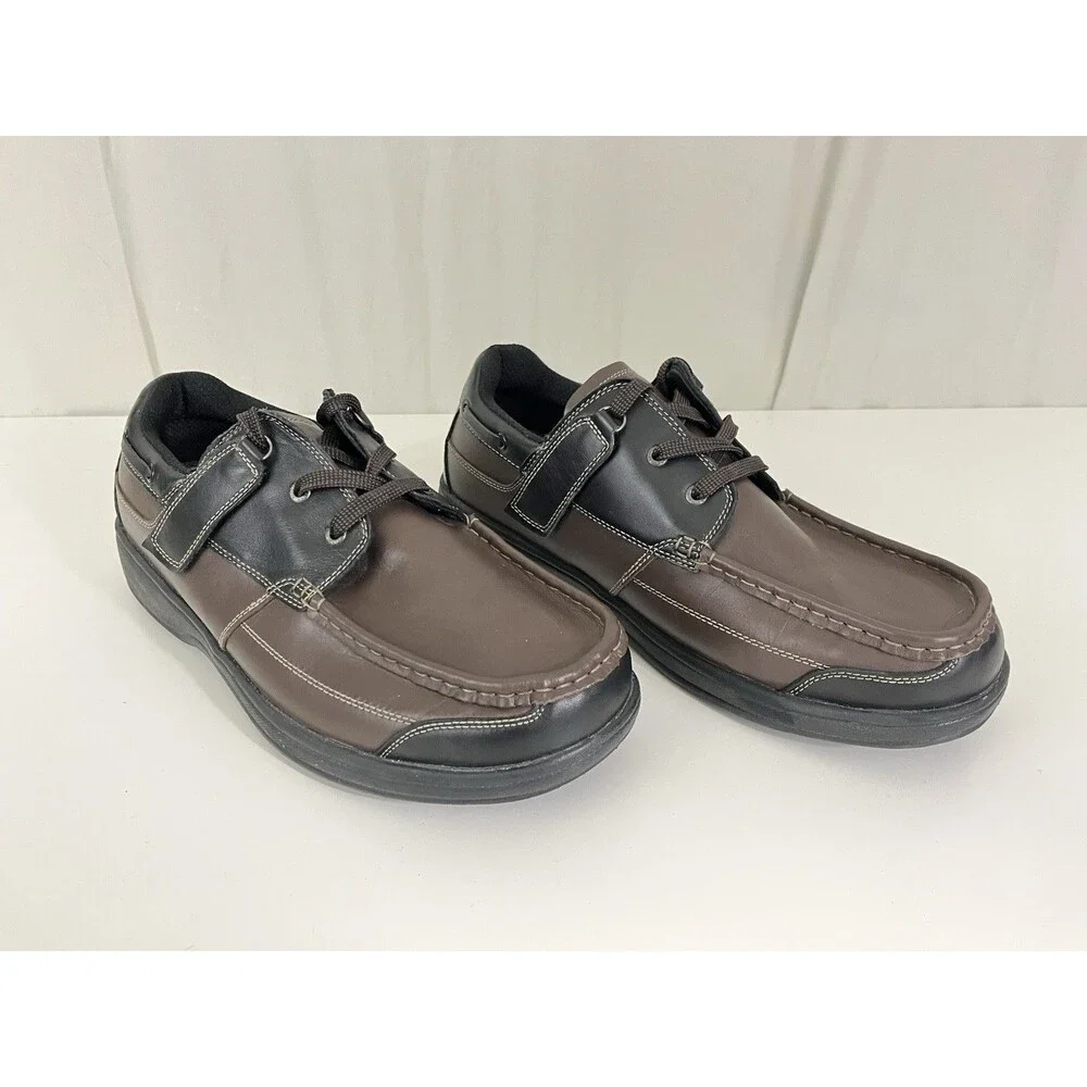 Orthofeet 422 Baton Rouge Mens Size 13 (E) Shoes Brown Black Leather Boat Loafer